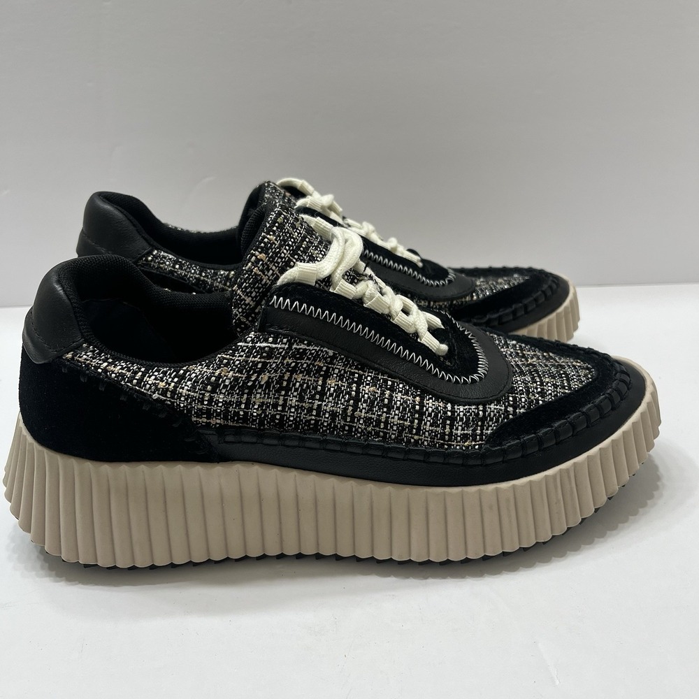 Dolce Vita Dolen Women's Tweed Chunky Platform Sneakers Black Cream 8.5 Lace-Up